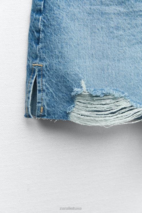 moterys Zara plėšyti džinsiniai šortai z1975 m vidurio mėlyna apranga 4N488555