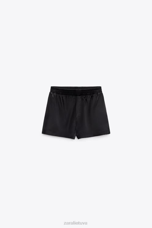 moterys Zara satino efekto šortai juodas apranga 4N488572