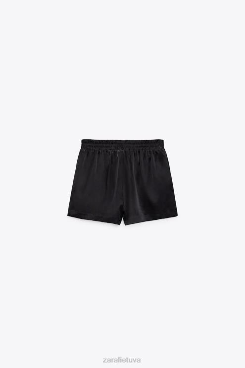 moterys Zara satino efekto šortai juodas apranga 4N488572