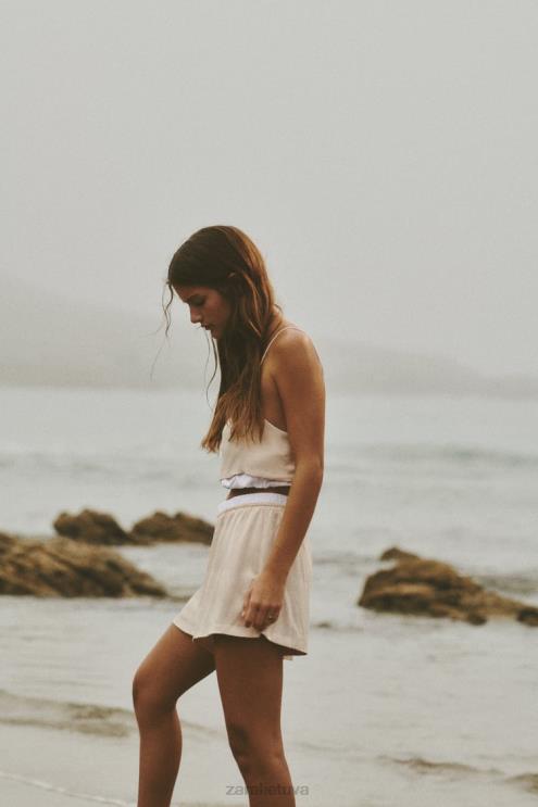 moterys Zara satino efekto poplino apdailos šortai akmuo apranga 4N488584