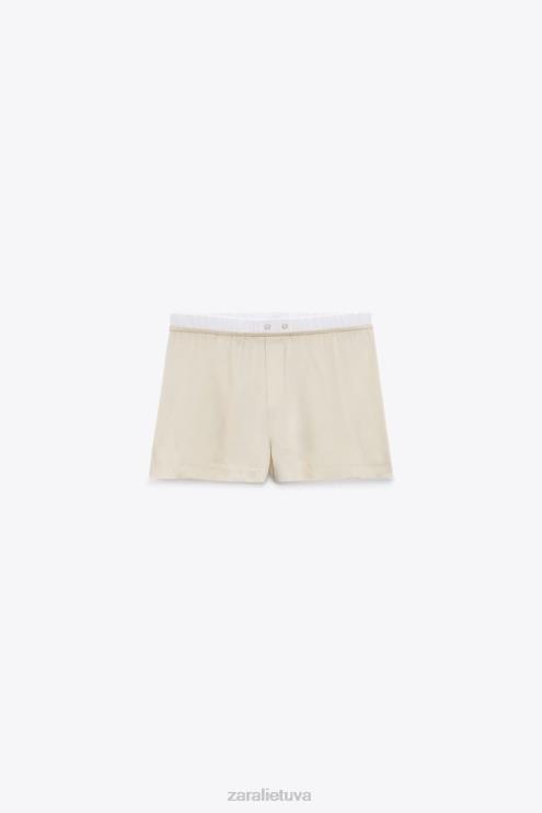 moterys Zara satino efekto poplino apdailos šortai akmuo apranga 4N488584