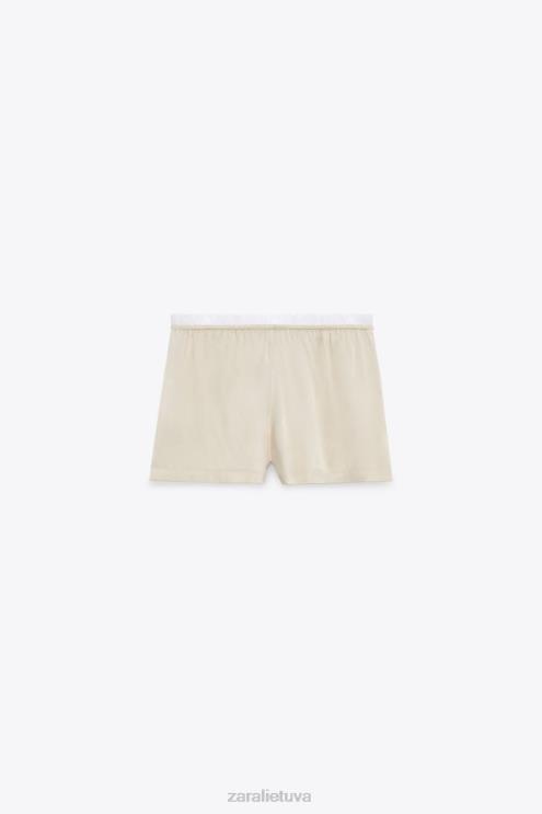 moterys Zara satino efekto poplino apdailos šortai akmuo apranga 4N488584