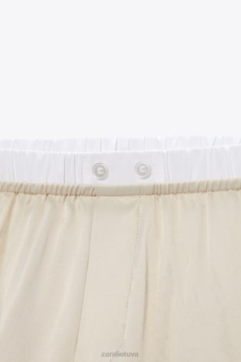 moterys Zara satino efekto poplino apdailos šortai akmuo apranga 4N488584