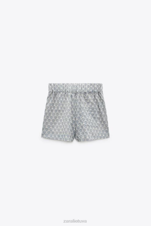 moterys Zara siuvinėti šortai su akutėmis ekru/mėlyna apranga 4N488613