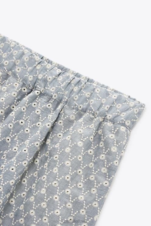 moterys Zara siuvinėti šortai su akutėmis ekru/mėlyna apranga 4N488613