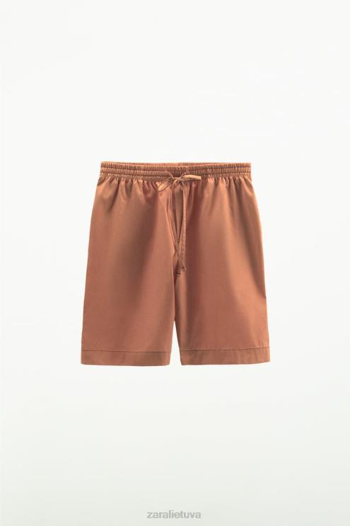 moterys Zara skalbti poplininiai šortai molis apranga 4N488591