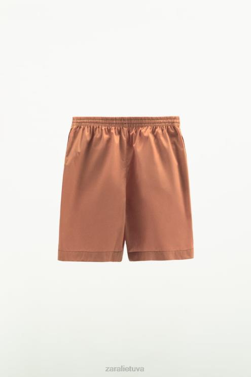 moterys Zara skalbti poplininiai šortai molis apranga 4N488591