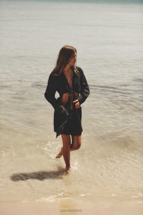 moterys Zara struktūriniai šortai juodas apranga 4N488621