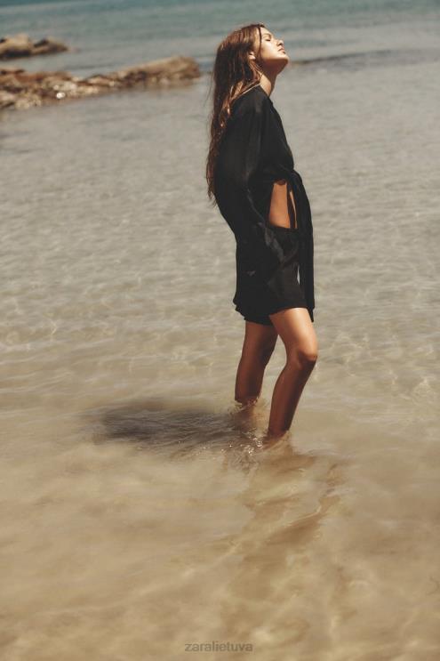 moterys Zara struktūriniai šortai juodas apranga 4N488621