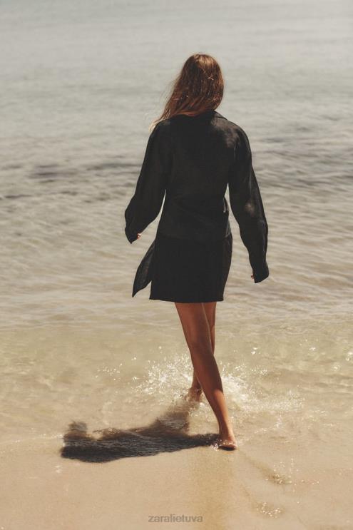 moterys Zara struktūriniai šortai juodas apranga 4N488621