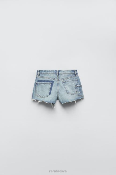 moterys Zara trf aukšti džinsiniai šortai mėlyna apranga 4N488548