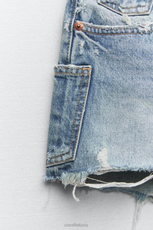moterys Zara trf aukšti džinsiniai šortai mėlyna apranga 4N488548
