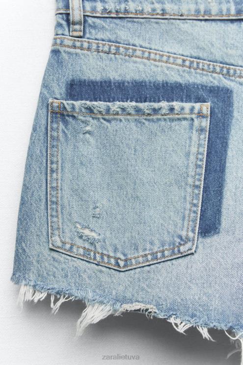 moterys Zara trf aukšti džinsiniai šortai mėlyna apranga 4N488548
