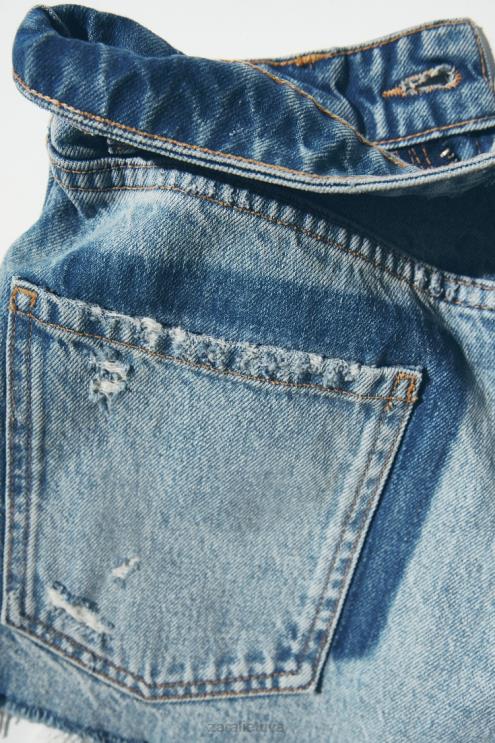 moterys Zara trf aukšti džinsiniai šortai mėlyna apranga 4N488548