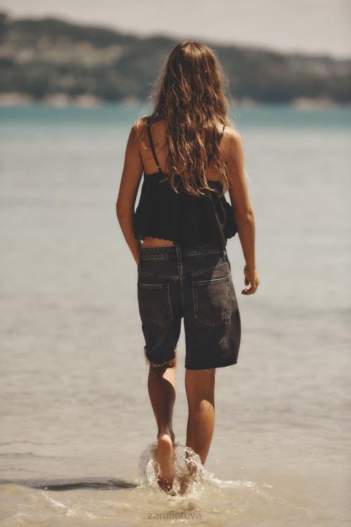 moterys Zara trf laisvi džinsiniai šortai antracito pilka apranga 4N488558