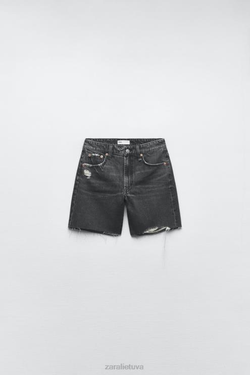 moterys Zara trf laisvi džinsiniai šortai antracito pilka apranga 4N488558