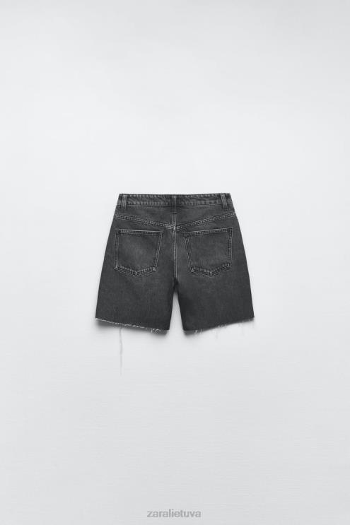 moterys Zara trf laisvi džinsiniai šortai antracito pilka apranga 4N488558