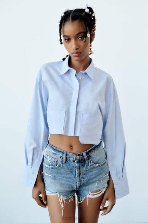 moterys Zara trf vidutinio aukščio džinsiniai šortai mėlyna apranga 4N488531