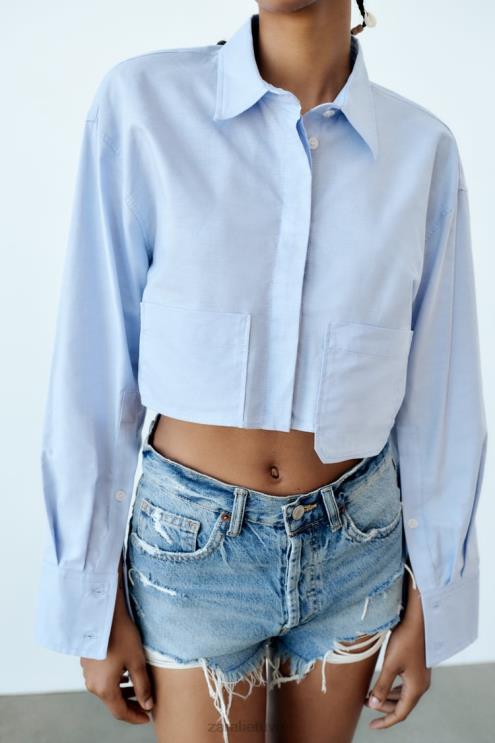 moterys Zara trf vidutinio aukščio džinsiniai šortai mėlyna apranga 4N488531