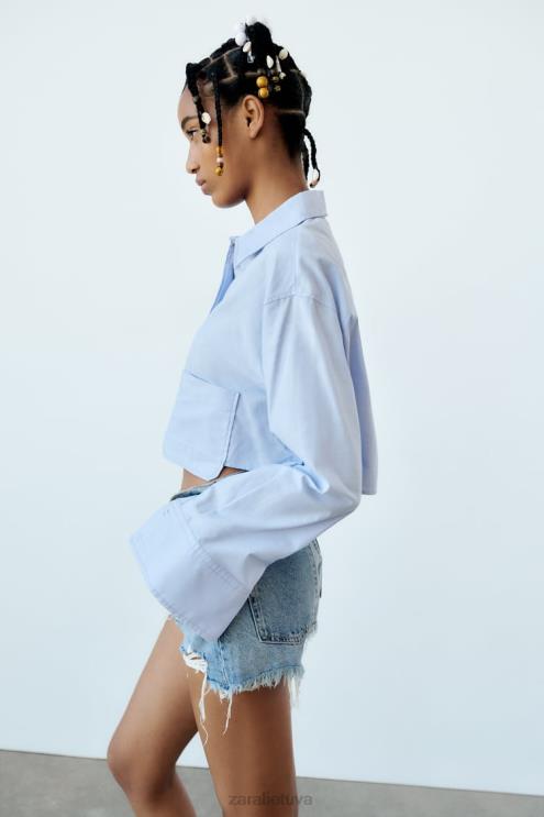 moterys Zara trf vidutinio aukščio džinsiniai šortai mėlyna apranga 4N488531