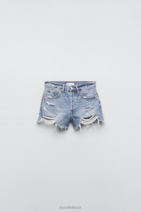 moterys Zara trf vidutinio aukščio džinsiniai šortai mėlyna apranga 4N488531