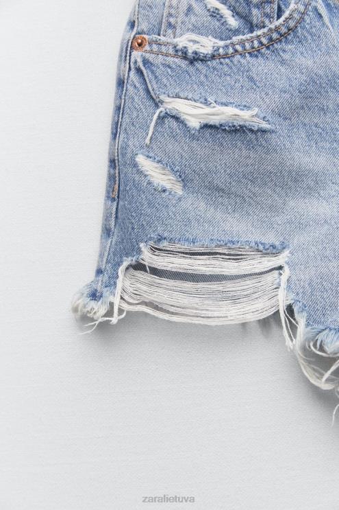 moterys Zara trf vidutinio aukščio džinsiniai šortai mėlyna apranga 4N488531