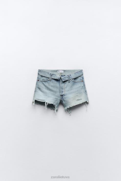 moterys Zara trf vidutinio aukščio džinsiniai šortai šviesiai mėlynas apranga 4N488579