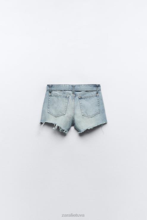 moterys Zara trf vidutinio aukščio džinsiniai šortai šviesiai mėlynas apranga 4N488579