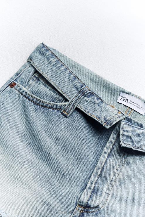 moterys Zara trf vidutinio aukščio džinsiniai šortai šviesiai mėlynas apranga 4N488579