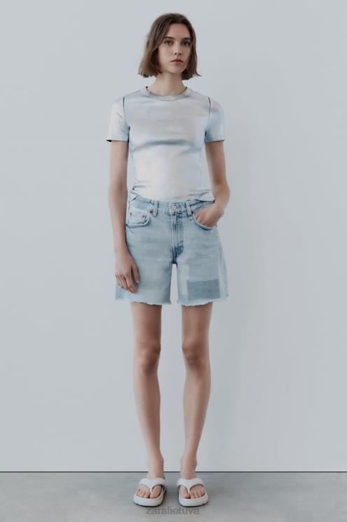 moterys Zara vidutinio aukščio džinsinio audinio šortai mėlyna apranga 4N488587