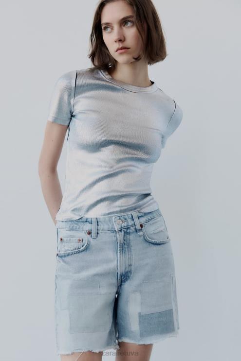 moterys Zara vidutinio aukščio džinsinio audinio šortai mėlyna apranga 4N488587