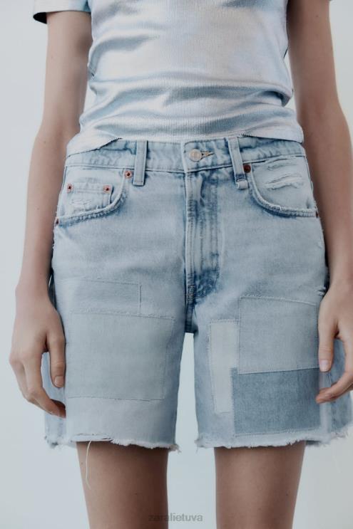 moterys Zara vidutinio aukščio džinsinio audinio šortai mėlyna apranga 4N488587