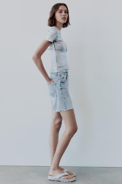 moterys Zara vidutinio aukščio džinsinio audinio šortai mėlyna apranga 4N488587