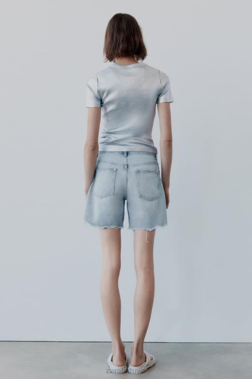 moterys Zara vidutinio aukščio džinsinio audinio šortai mėlyna apranga 4N488587