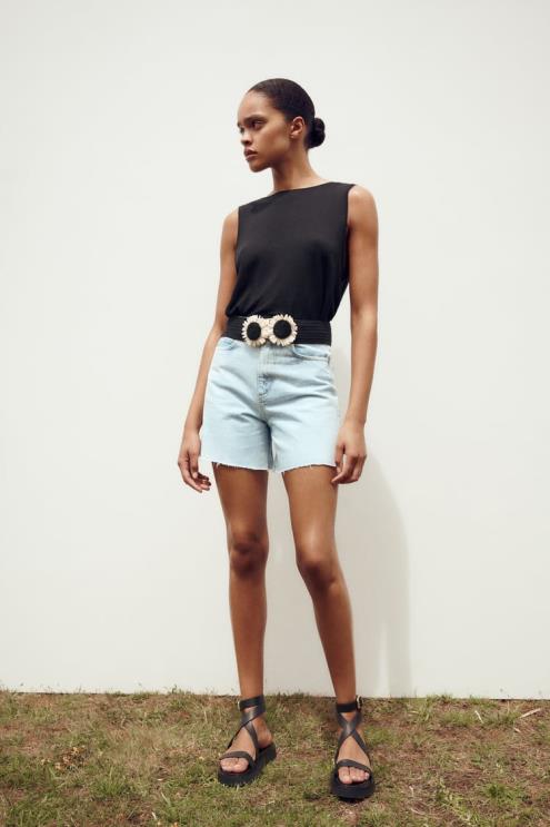 moterys Zara z1975 aukšti šortai šviesiai mėlynas apranga 4N488611