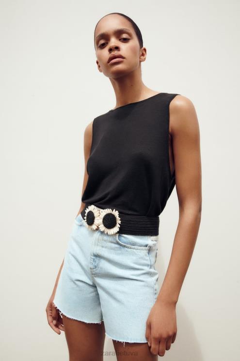 moterys Zara z1975 aukšti šortai šviesiai mėlynas apranga 4N488611