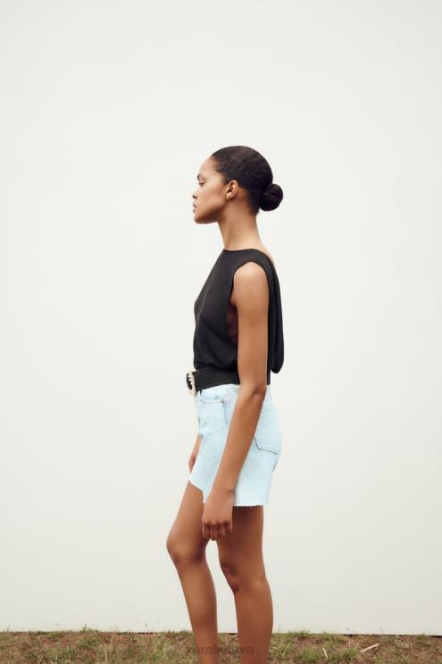 moterys Zara z1975 aukšti šortai šviesiai mėlynas apranga 4N488611