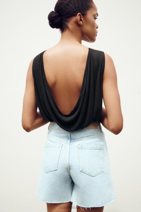 moterys Zara z1975 aukšti šortai šviesiai mėlynas apranga 4N488611