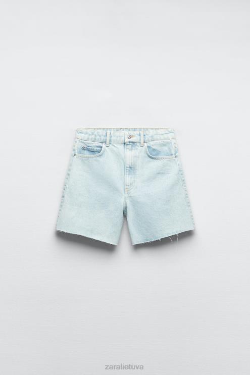 moterys Zara z1975 aukšti šortai šviesiai mėlynas apranga 4N488611