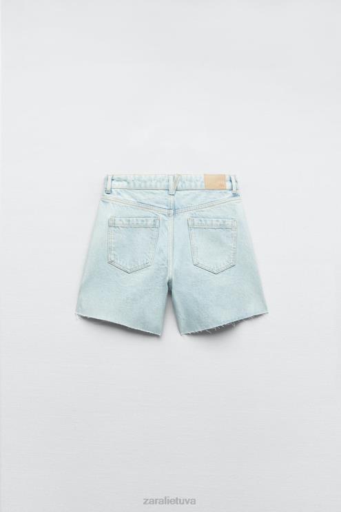 moterys Zara z1975 aukšti šortai šviesiai mėlynas apranga 4N488611