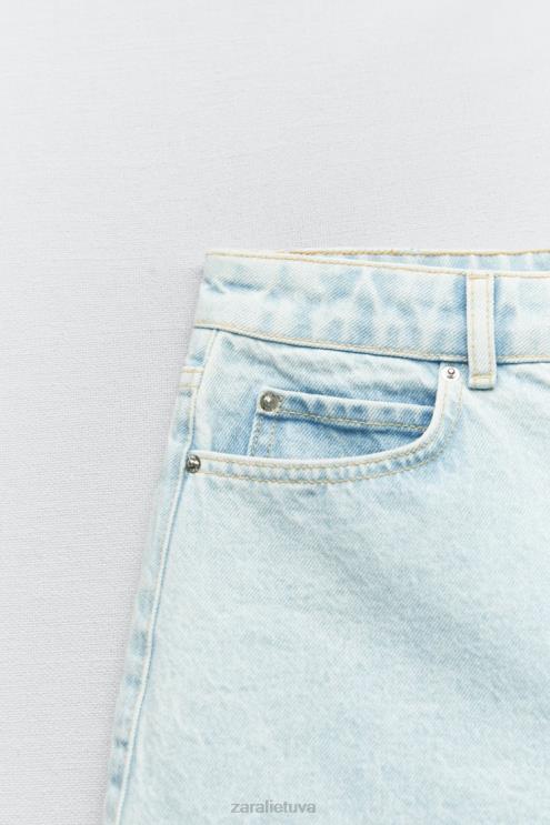 moterys Zara z1975 aukšti šortai šviesiai mėlynas apranga 4N488611