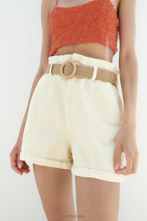 moterys Zara z1975 džinsiniai šortai su diržu ekru apranga 4N488595