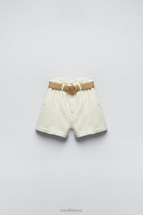 moterys Zara z1975 džinsiniai šortai su diržu ekru apranga 4N488595