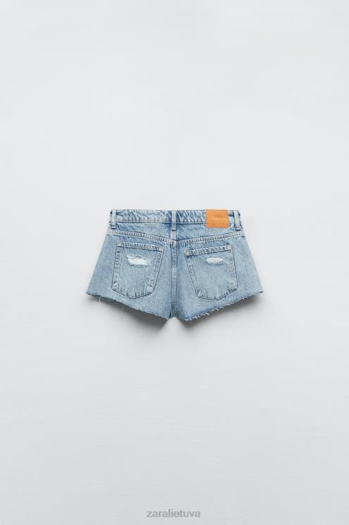moterys Zara z1975 plėšyti mini džinsiniai šortai vidurio mėlyna apranga 4N488549
