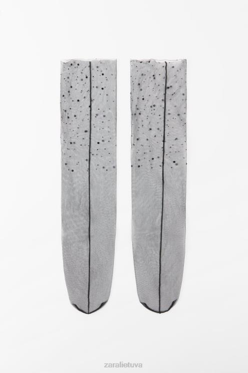 moterys Zara blizgančios tiulio kojinės juodas priedai 4N488762