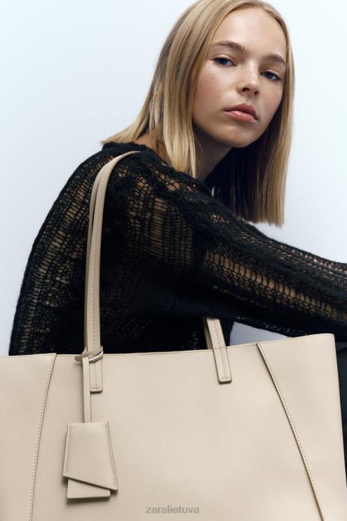 moterys Zara suskirstytas krepšys ekru priedai 4N488746