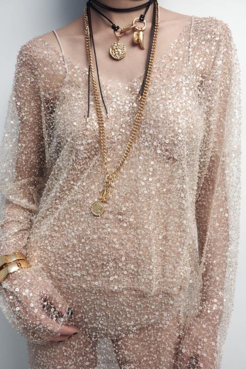 moterys Zara monetų karolių pakuotė auksinis priedai 4N488765