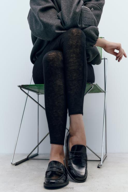 moterys Zara dirbtinės lakinės odos penny loafers juodas avalynė 4N488740