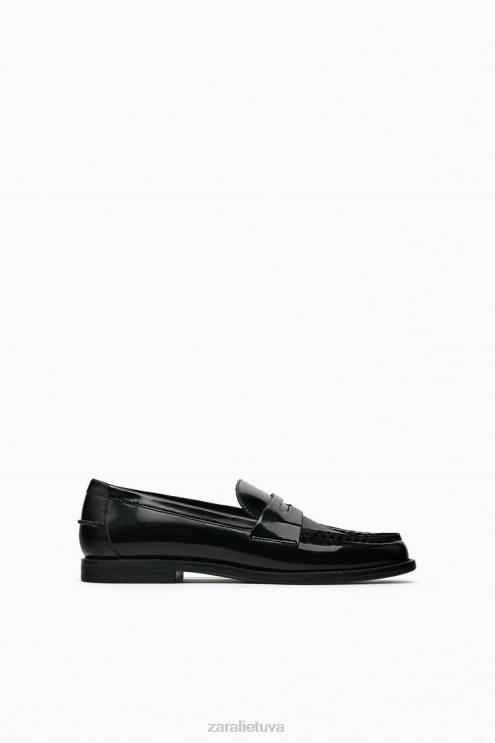 moterys Zara dirbtinės lakinės odos penny loafers juodas avalynė 4N488740