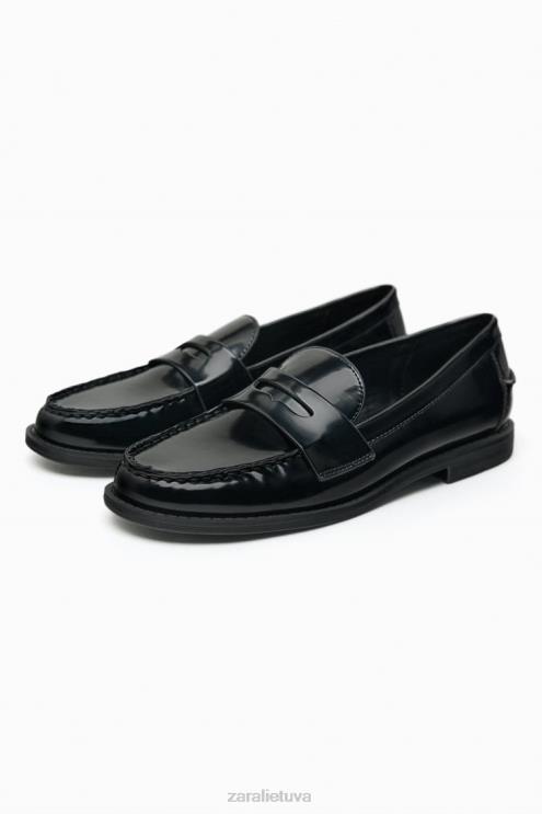moterys Zara dirbtinės lakinės odos penny loafers juodas avalynė 4N488740